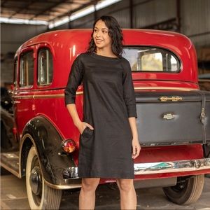 Navy Blue 100% Linen Dress